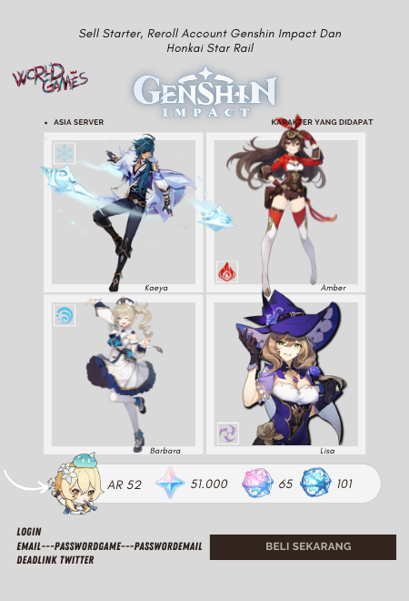[Asia] Akun Siap Gacha 51-52k Lumine Mc [Ex Hack]